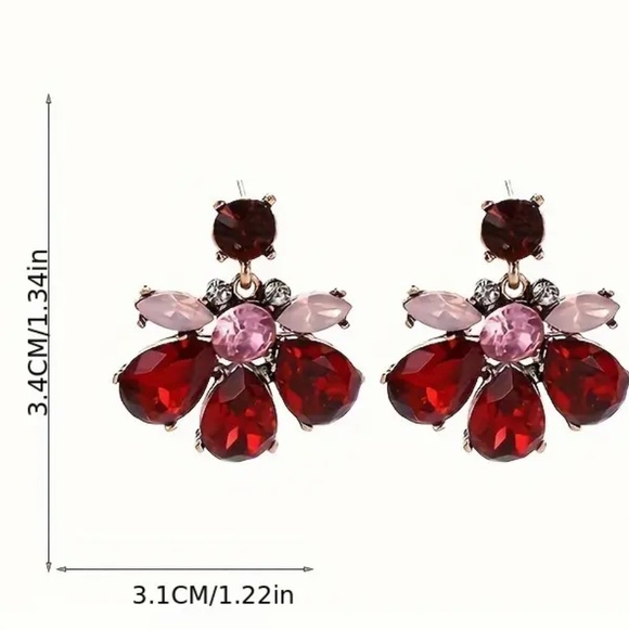 Milky Green, Blue Opalite,  Rhinestone Geometric, Iridescent Luxury Earrings - Picture 7 of 7